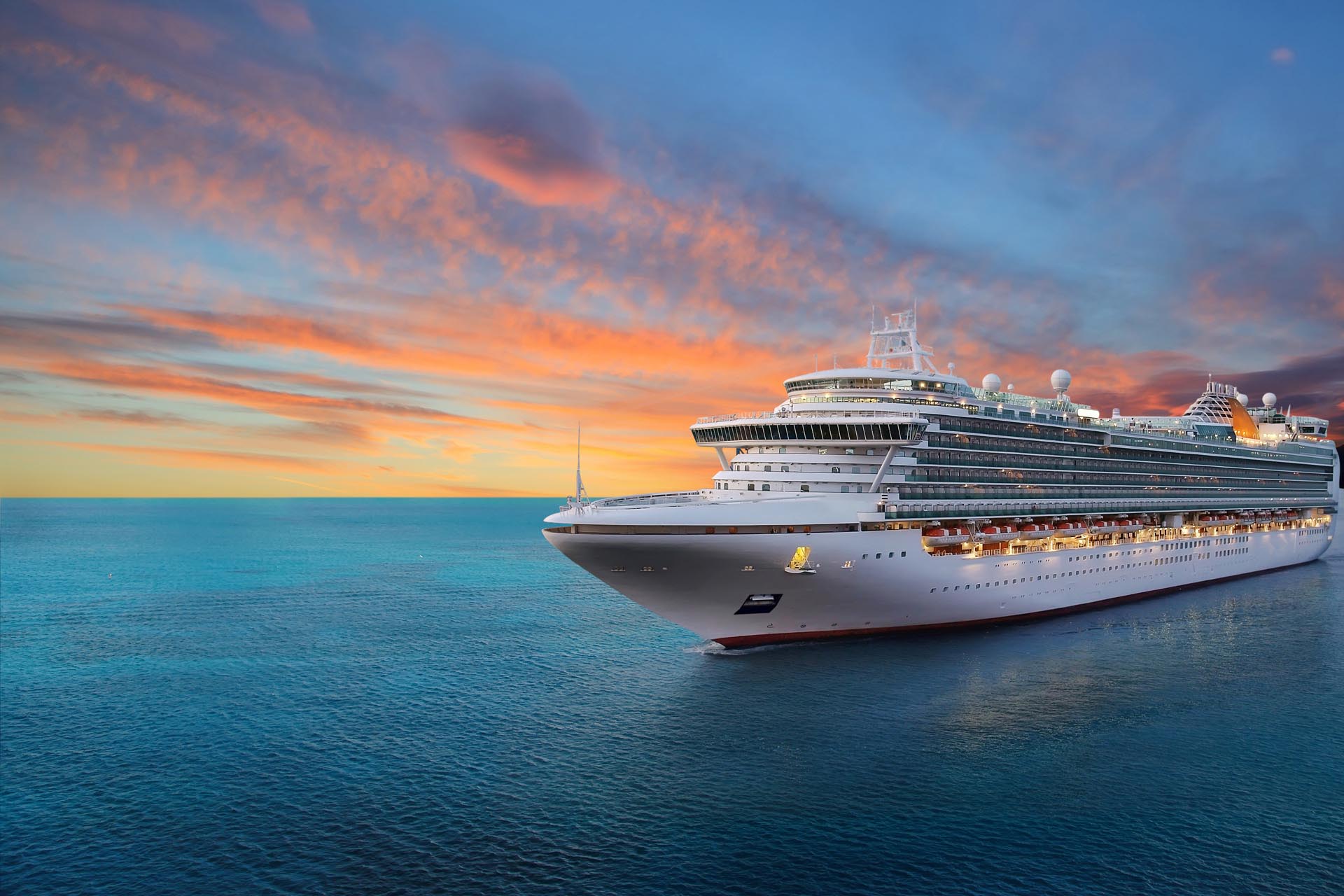 cruise ship at sunset